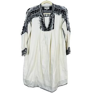 SEA New York Embroidered Knit Mini Dress Fringe Ivory Navy DIY - 4